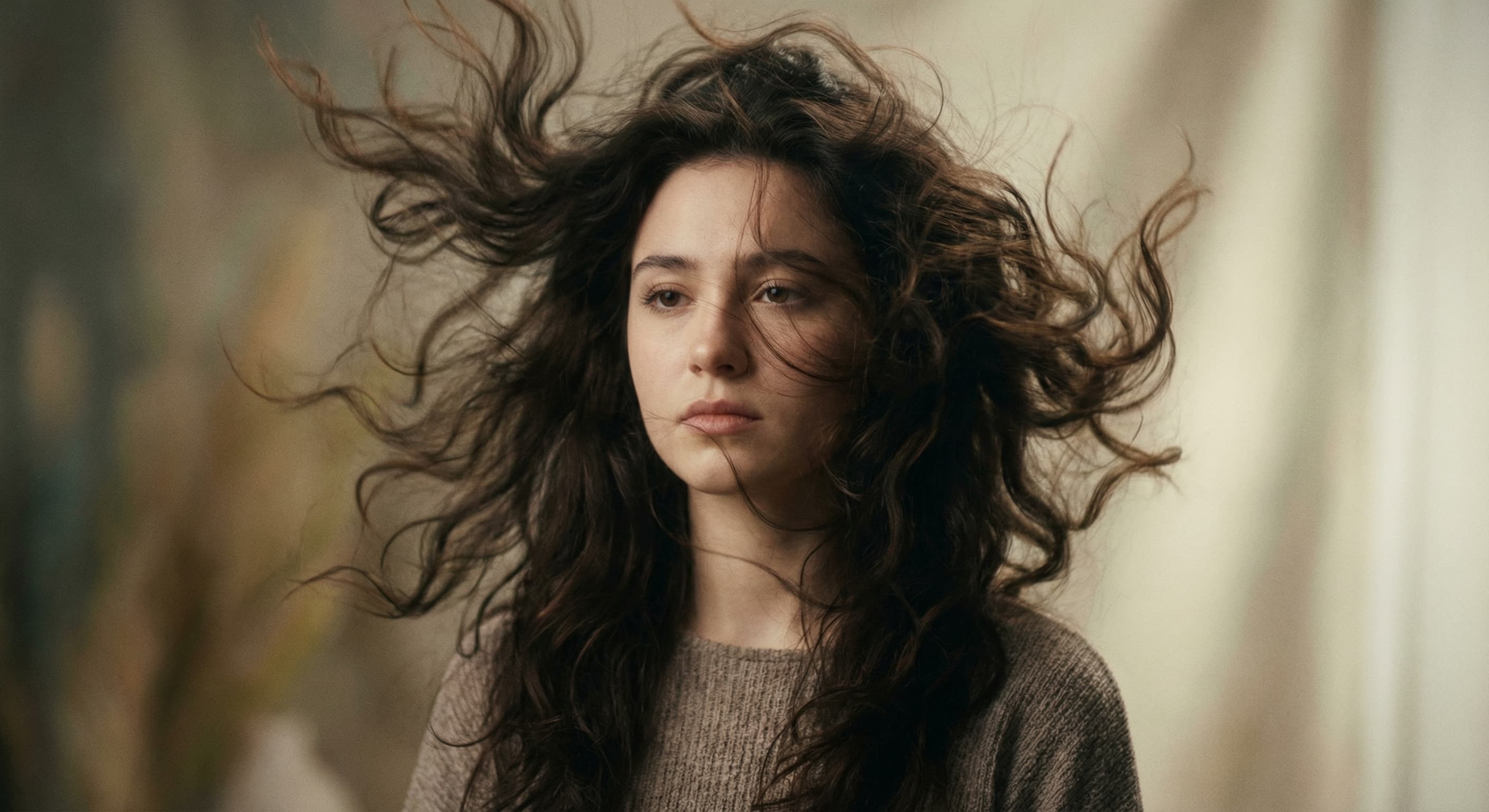 End frame - woman with wild flowing hair