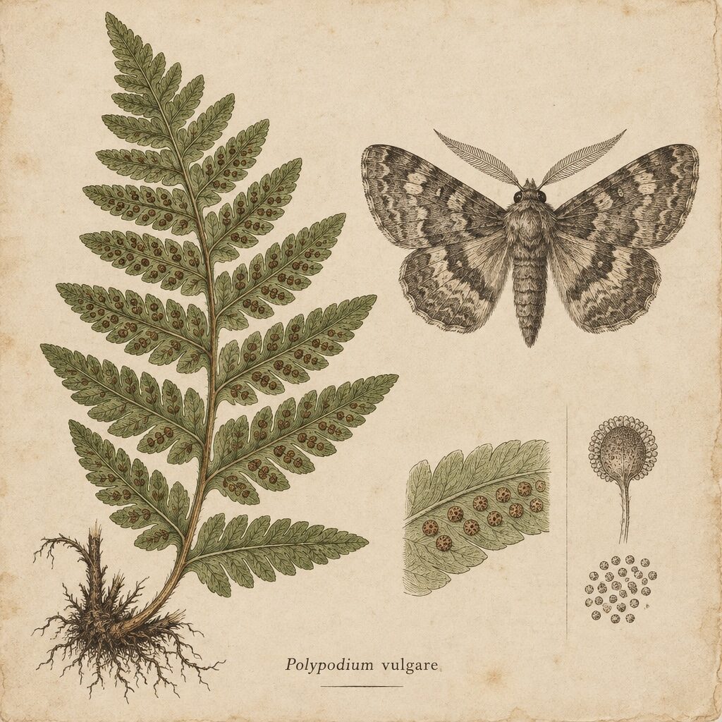 botanical illustration of a fern and moth generated with GPT Image 2.5 Sunburst in Made