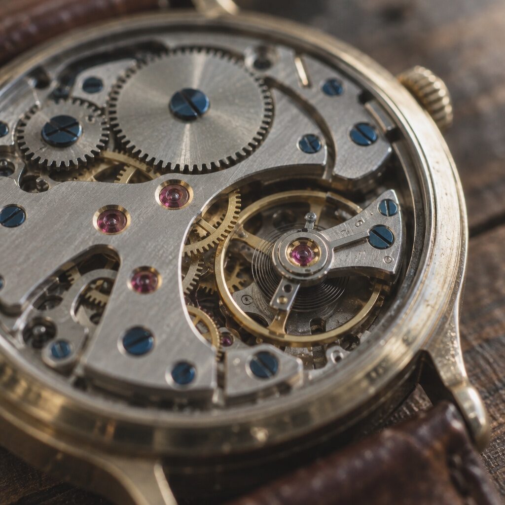 macro of an open mechanical watch movement generated with GPT Image 2.5 Sunburst in Made