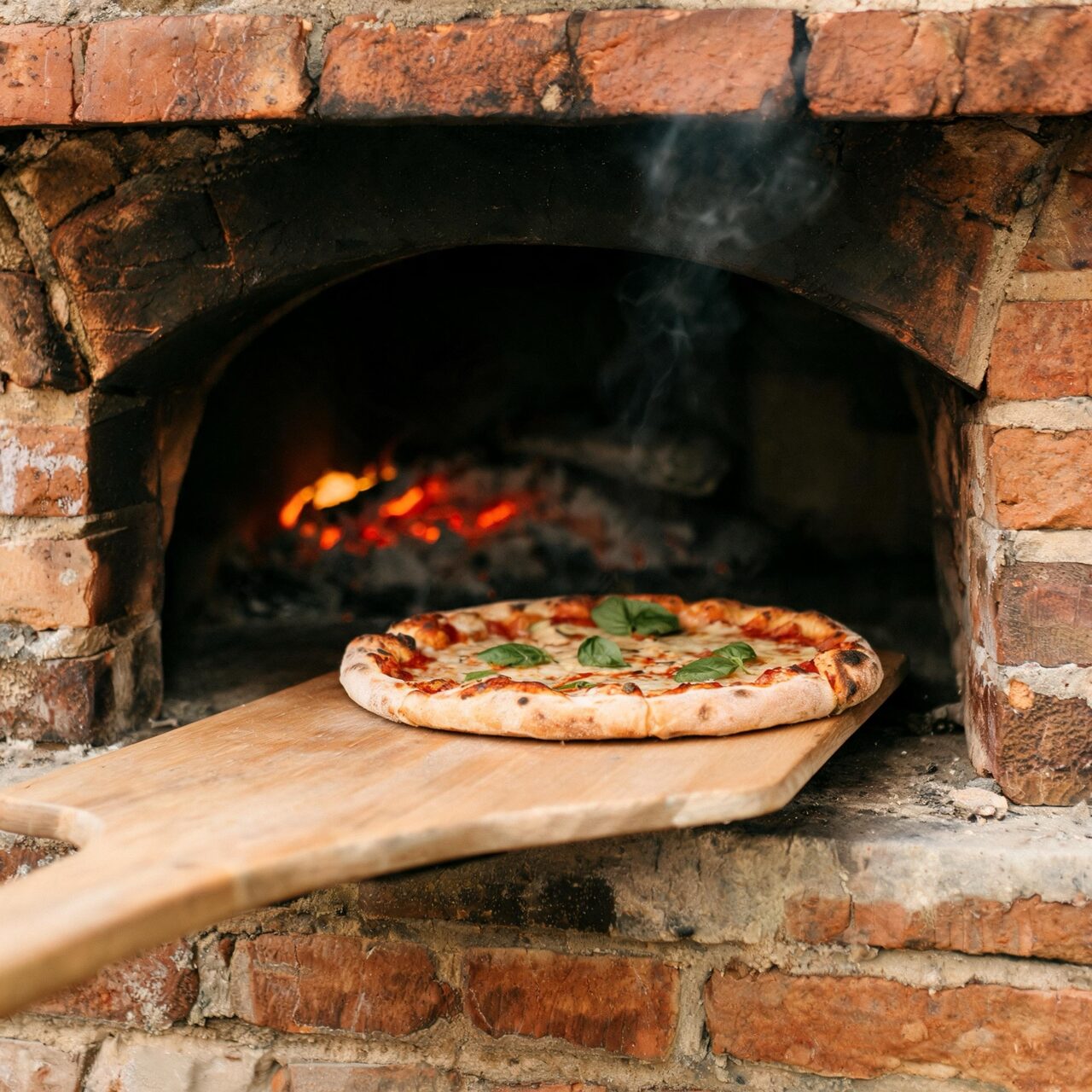 wood-fired pizza leaving a brick oven generated with Seedream 5 Lite in Made