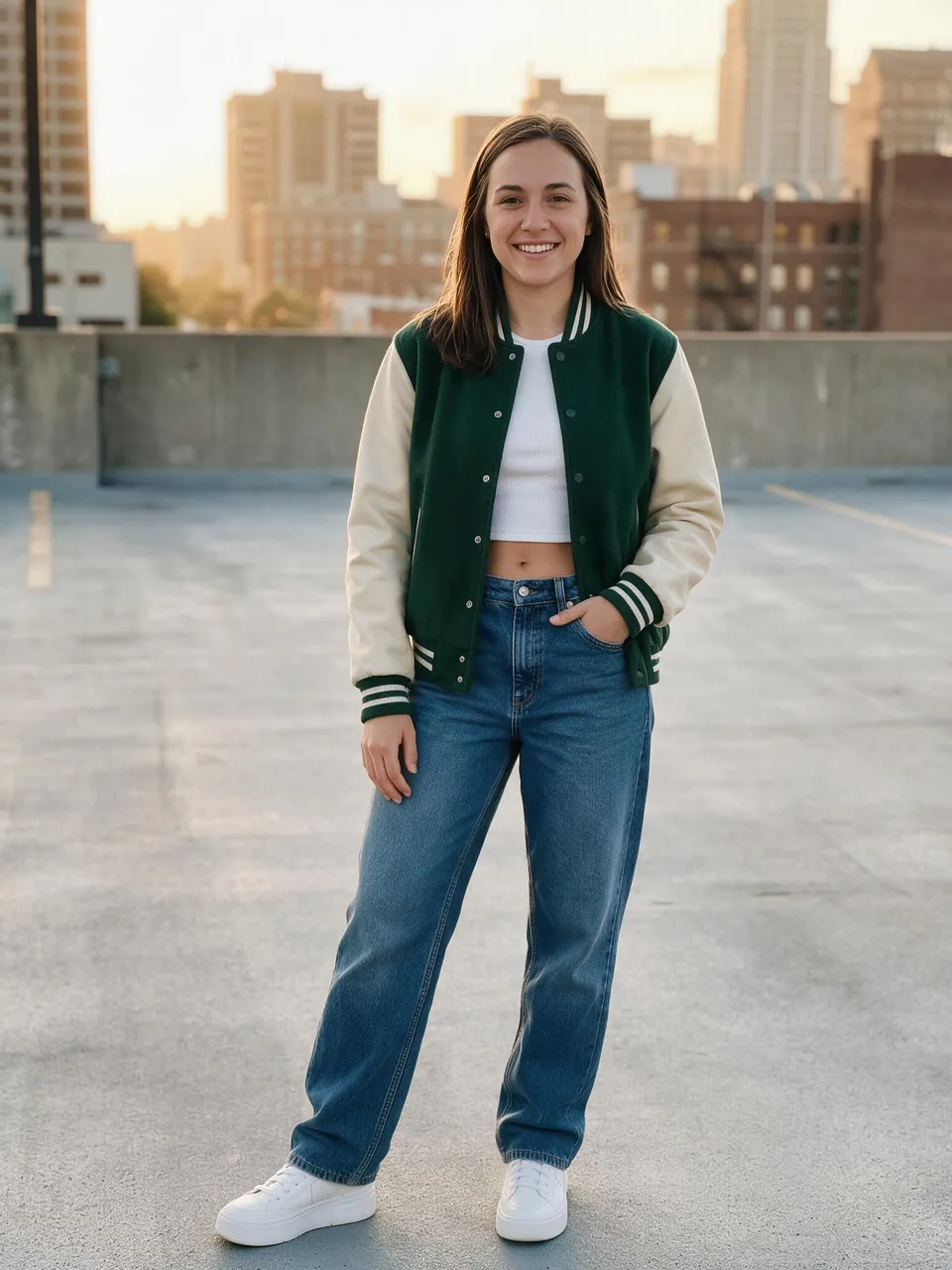 The same person in five different outfits