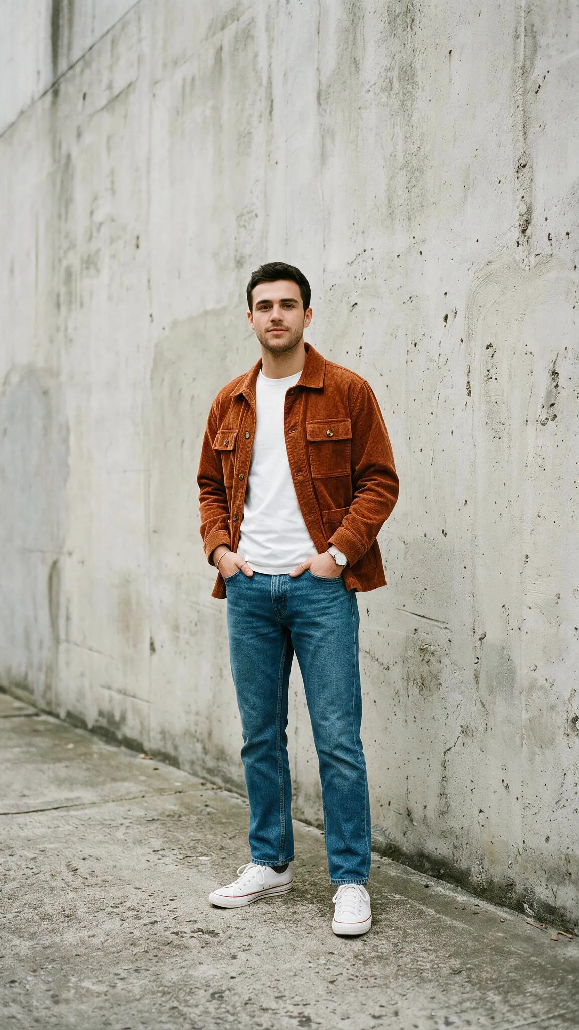 The same man wearing the rust corduroy jacket, made by Seedream 5 Pro Edit